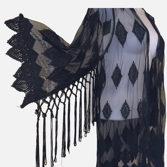 Vivid Importers of NY Black Sheer Cardigan Lacy Cover Black Top - Picture 5 of 8